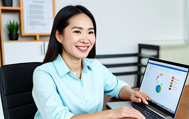 **
A Vietnamese woman, a working professional in her 30s, wearing a modest business casual outfit, is comfortably seated at a desk in a bright, modern apartment. She is smiling slightly, looking directly at a laptop displaying a digital marketing course interface. A cup of cà phê sữa đá sits beside her. The scene evokes a sense of focused learning and personal growth. Safe for work, appropriate content, fully clothed, professional, perfect anatomy, natural proportions, high quality.
**