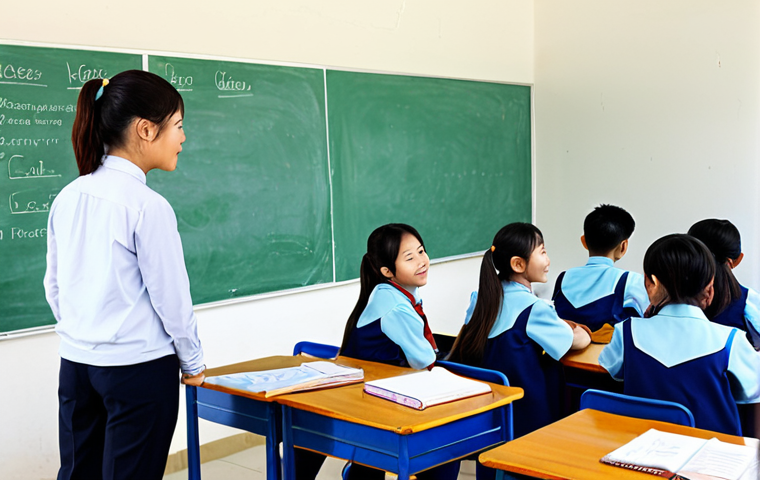 Modern Vietnamese Classroom**
"A bright and welcoming Vietnamese classroom, filled with students actively engaged in group projects. The teacher acts as a facilitator, moving among the groups and offering guidance. Whiteboard displays colorful diagrams and student-created content. Students are fully clothed in áo dài or modest school uniforms. Safe for work, appropriate content, fully clothed, professional, educational setting, perfect anatomy, natural proportions, high quality."
**