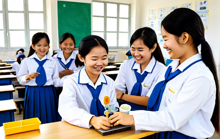 디지털 학습에서의 피드백 시스템 - **
A vibrant scene of Vietnamese students collaborating on a STEM project in a modern, well-equippe...