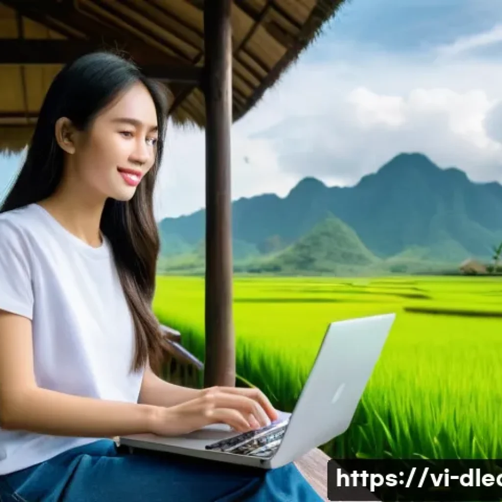 디지털 교육의 장점과 단점 - **Prompt 1: Flexible Learning in Vietnam's Countryside**
    "A Vietnamese young woman, around 20-25...