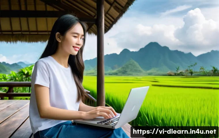 디지털 교육의 장점과 단점 - **Prompt 1: Flexible Learning in Vietnam's Countryside**
"A Vietnamese young woman, around 20-25...