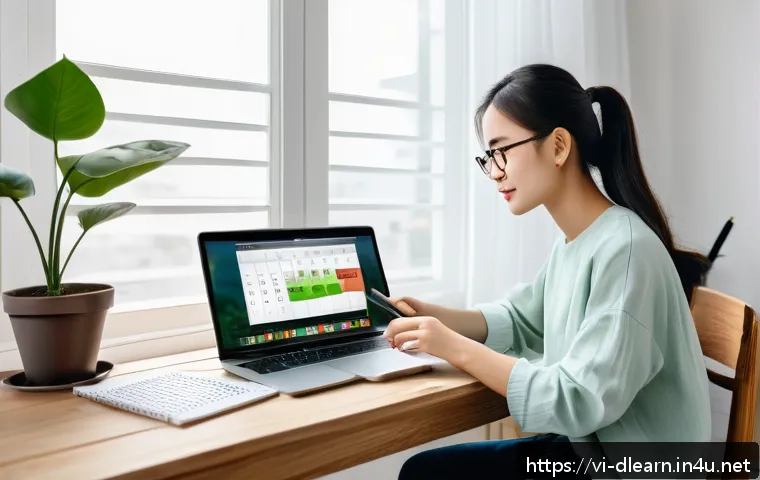 디지털 학습의 개인화된 방법 - A cozy and modern home study corner in a Vietnamese apartment, featuring a young adult wearing casua...